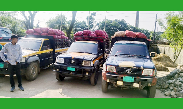 সিলেটে ৬ পিকআপসহ ১২ টনের বেশি ভারতীয় পেঁয়াজ জব্দ, আটক ৬