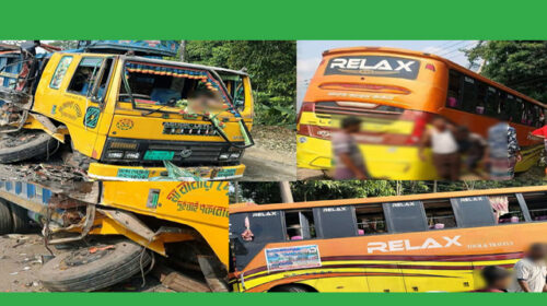 পর্যটকবাহী বাসকে ধাক্কা দিয়ে পালিয়েছে একটি পাথর বোঝাই ট্রাক