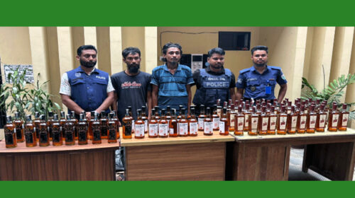 শেরপুর পুলিশ ফাঁড়ির অভিযানে ৮০ বোতল বিদেশি মদসহ দুইজনকে গ্রেফতার